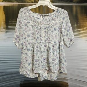 ABERCROMBIE & FITCH Y2K Sheer Floral Babydoll Top Cottage-core